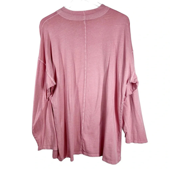 WE THE FREE Pink Long Sleeve Mock Neck oversized T-Shirt Medium - Picture 6 of 9